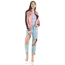 

Women Autumn Basic Jackets Pink Sweet Embroidery Button Thin Coats Feminine Lady Beauty Femme Spring Individual Bomber Jackets