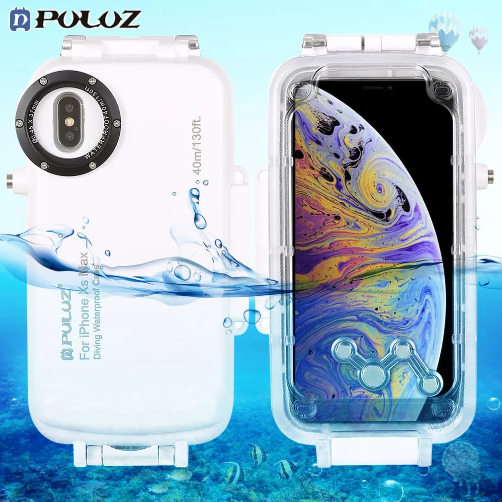 

PULUZ For iPhone XS Max 40m/130ft Diving Phone Protective Case for Samsung Galaxy S9/S9 Plus Huawei P20 Underwater Housing