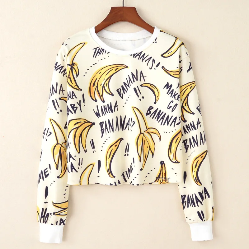 

Autumn Harajuku Women sweatshirts letters and long sleeved banana stamp ladies fashion sweatershirts