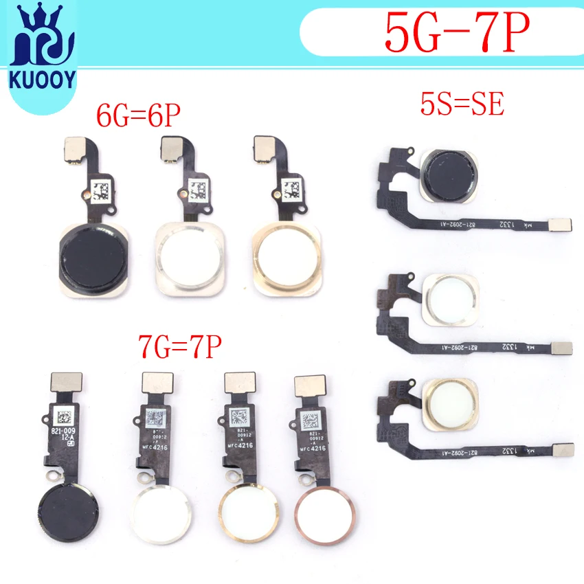 

10pcs Home Button With Flex Cable For iPhone 6 6s 7 Plus 5s SE Home Button Flex Cable +Rubber Sticker No Touch ID Fingerprint