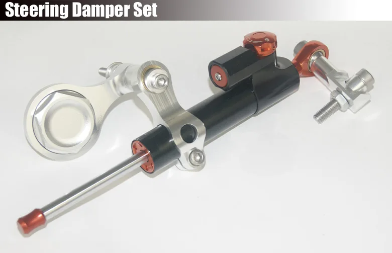 CNC Motorcycle Steering Damper Full Set with Bracket Silver / Black+Orange For Yamaha R6 2006