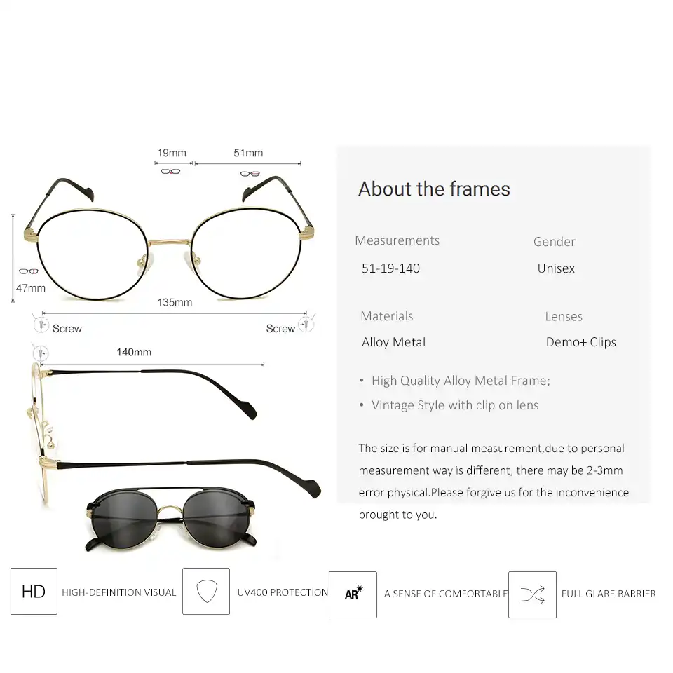 round clip on sunglasses for eyeglasses