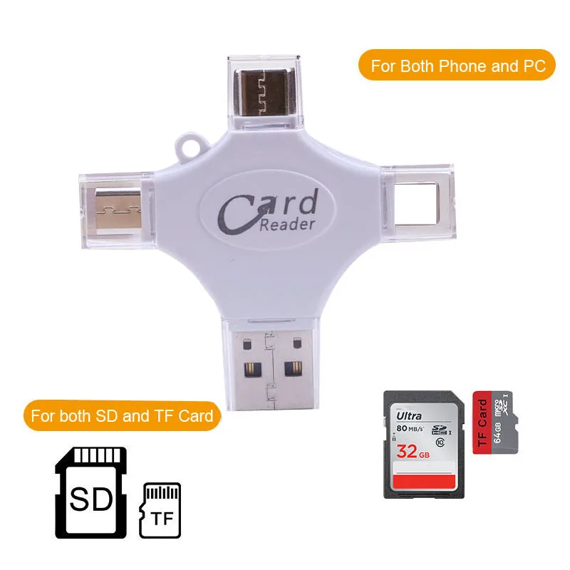 Все в 1 Тип C и Micro USB и iOS OTG адаптер памяти SD TF Card Reader для iPhone X 6 7 8 IPAD Android телефон компьютер ПК