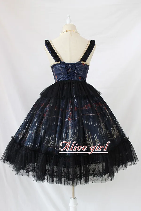 Платье в стиле готической Лолиты JSK без рукавов с принтом в виде люстры; вечерние платья миди на Хэллоуин; предзаказ от Alice Girl