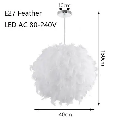 Современная Минималистичная креативная люстра с перьями E27 220 В светодиодный подвесной светильник спальня гостиная ресторан кухня кафе - Цвет корпуса: L 40cm