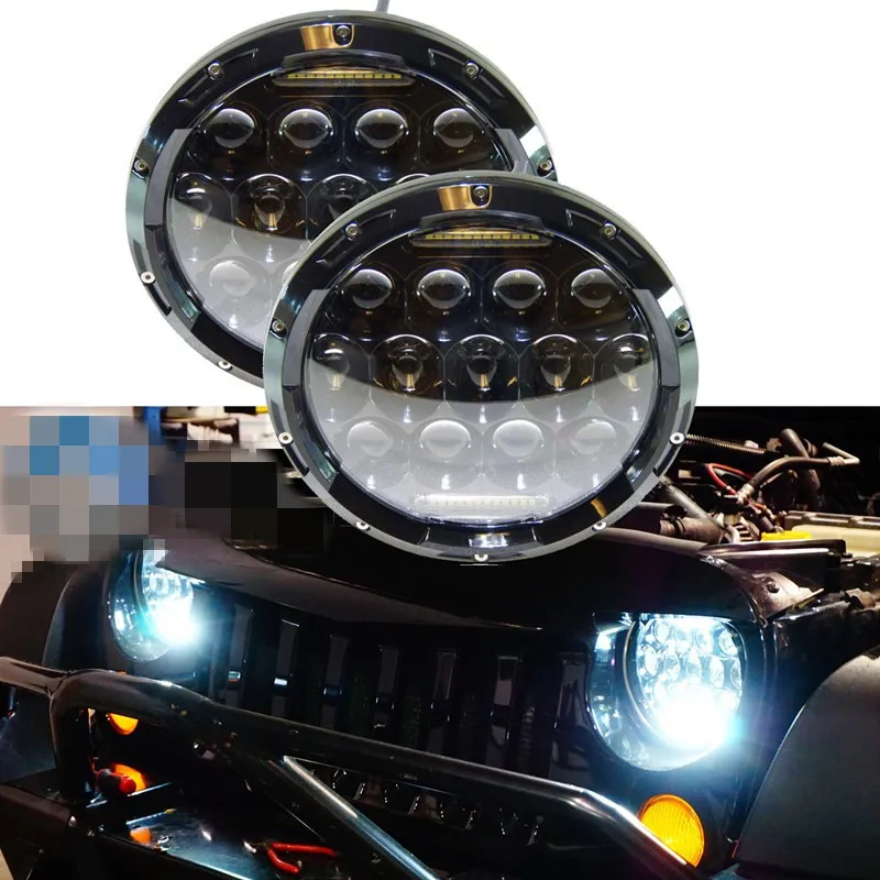 Halo Headlights Pair 7'' Inch Round LED Hi/Lo DRL For Jeep - Foto 13