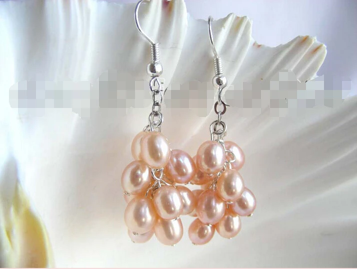 

Natural 7mm Pink Rice cespitose Pearl Earrings 925ss!Noble style Natural Fine jewe fast SHIPPING