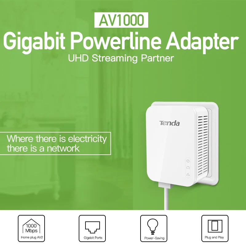 Сетевой адаптер Tenda PH3 1 пара 1000 Мбит/с AV1000 Ethernet PLC Адаптер Беспроводной Wi Fi роутер