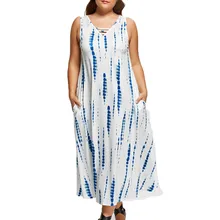 Летнее пляжное платье Для женщин Мода Boho печатных свободные Повседневное сарафан пикантные женские без рукавов с v-образным вырезом длинное Платья для вечеринок # зер