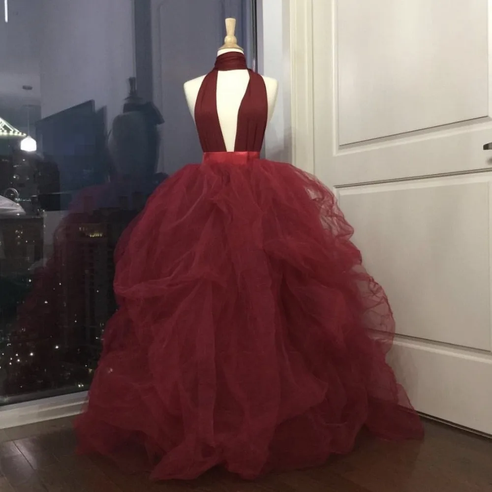

Fashion Lush Wine Red Long Tulle Skirts For Bridal 2019 Zipper Custom Made Puffy Tutu Skirt Black Tulle Skirts Faldas Saia