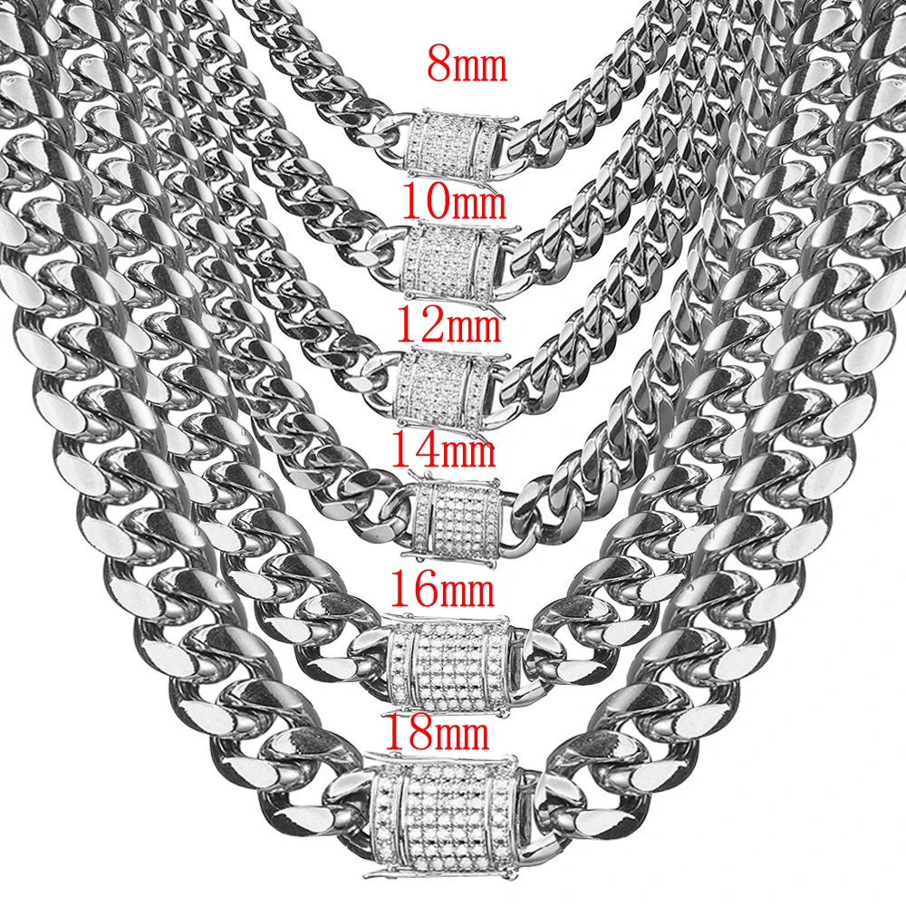 

8/10/12/14/16/18mm Silver Color Biker Men's Stainless Steel Miami Curb Cuban Link Chain Necklace Or Bracelet 7-40" Customized
