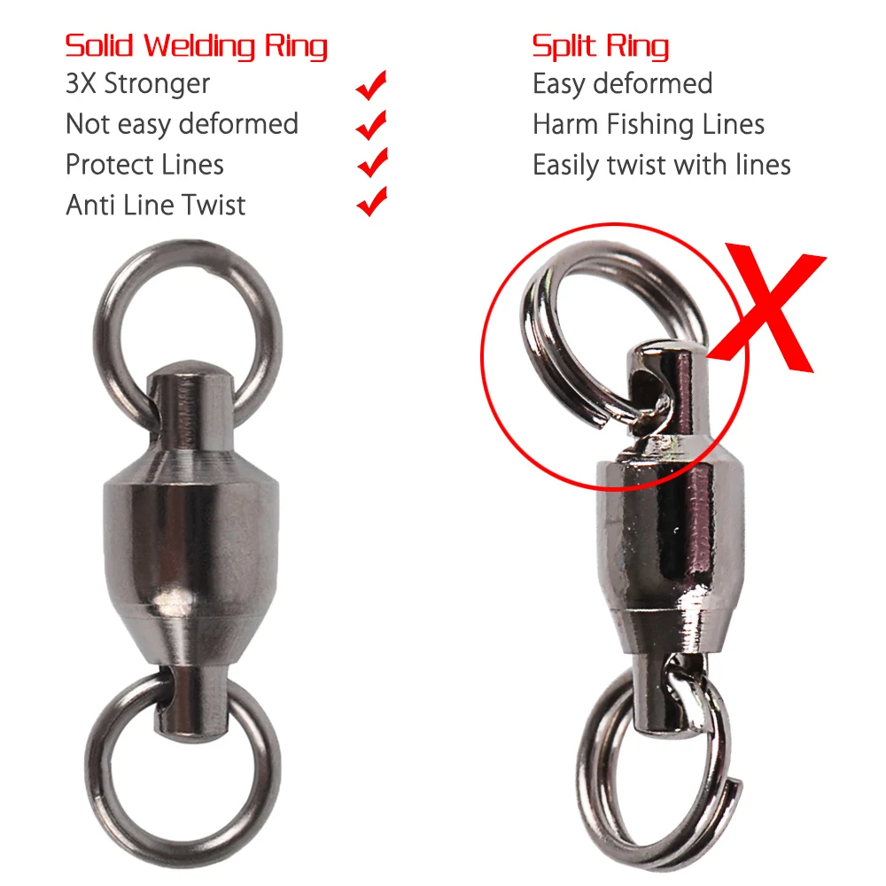 20PCS Fishing Barrel Bearing Rolling Swivel Solid Ring LB Lures Connector Heavy Duty Stainless Steel 0 1 2 3 4 5 6 7 8 9 10