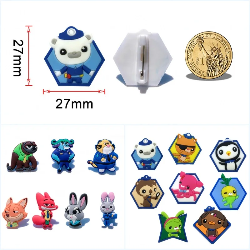 

7-8pcs Octonauts Zootopia Cartoon PVC Badges Brooches Button Clothes/Bag Decoration Kid Party Gift Accessory Badges Jewelry