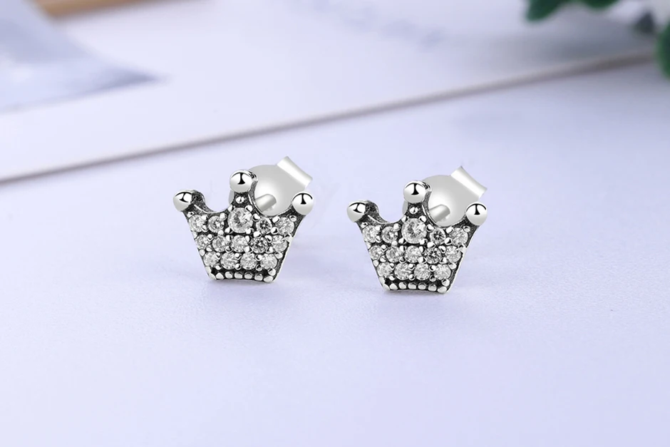 Серьги, 925 пробы, серебряные серьги-гвоздики для женщин, розовое золото, серьги с кристаллом, милая серьга с короной, роскошный бренд, модное ювелирное изделие