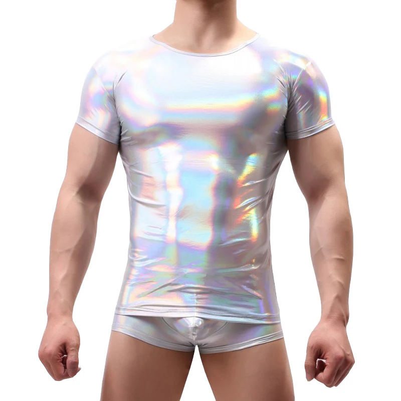 Мужская футболка camisetas hombre из искусственной кожи shinny Мужская футболка уличная футболка homme ice silk harajuku мужская одежда