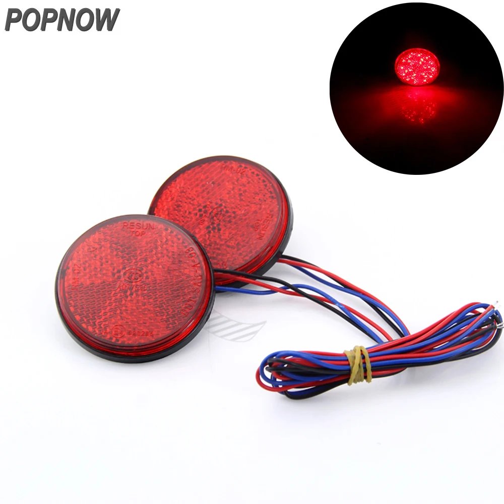 4pcs Round Reflectors Lamp RED LED Rear Tail Brake Turn Stop Light Lens