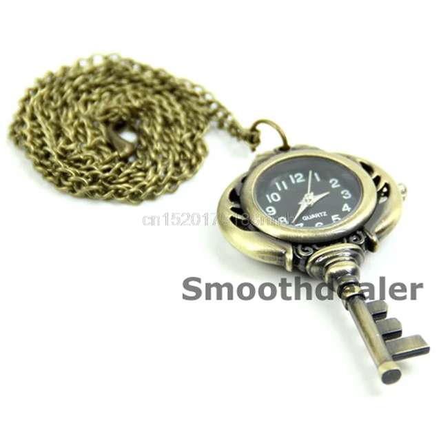 1 PC New Black Classic White Face Bronze Tone Key Shaped Pendant Quartz Necklace 1 PC New Black Classic White Face Bronze Tone Key Shaped Pendant Quartz Necklace