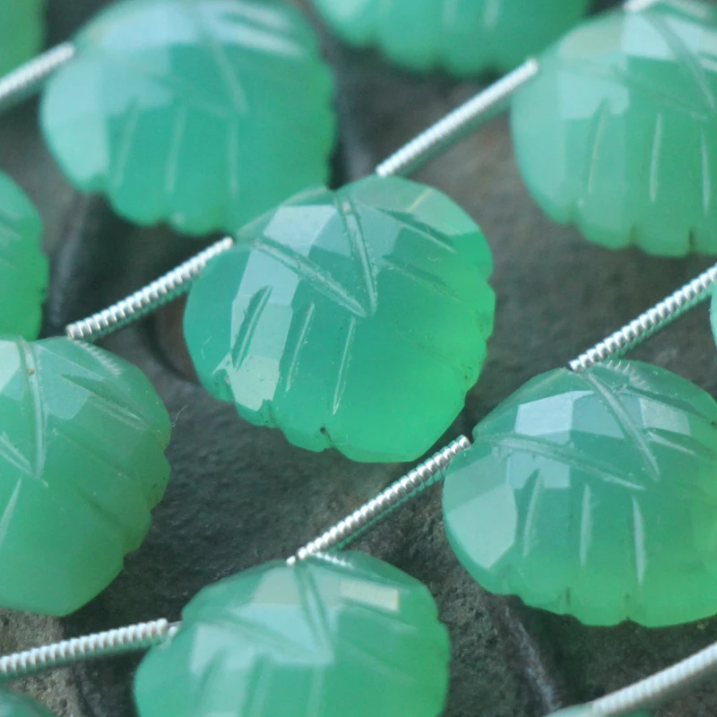 7 5 дюйма 12 шт. нитей подходящие пары Chrysoprase халцедон листочки граненой формы 14x4 мм