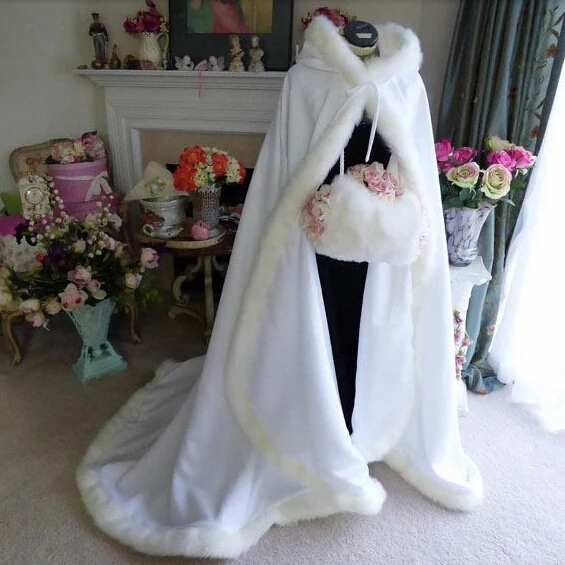 Customise Bridal Fur Jacket Pink Hooded With Faux Fur Trim Long