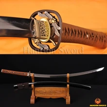 Hand Forged Top Quality Japanese Samurai Sword KATANA Clay Tempered 1095 Steel 1 26 SORI FULL