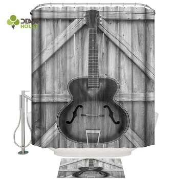 

Dearhouse Guitar Wood Black White Background Shower Curtain Bath Sets With Rugs Bathroom Accessory Sets 2 Piece Bathroom Set