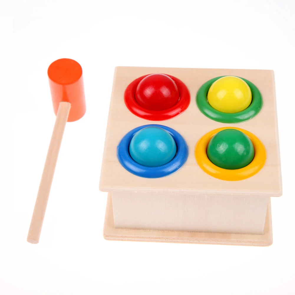 1Set Wooden Fun Playing Hamster Game Toy Hammering Ball Hammer Box Children Early Learning Educational Balls