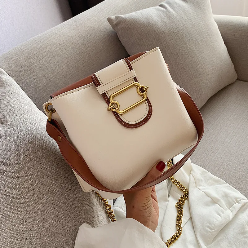 

2019 The New Women Popular Fashion Simple Shoulder Crossbody Strap Metal Shoulder Strap Square Bucket Temperament Bags