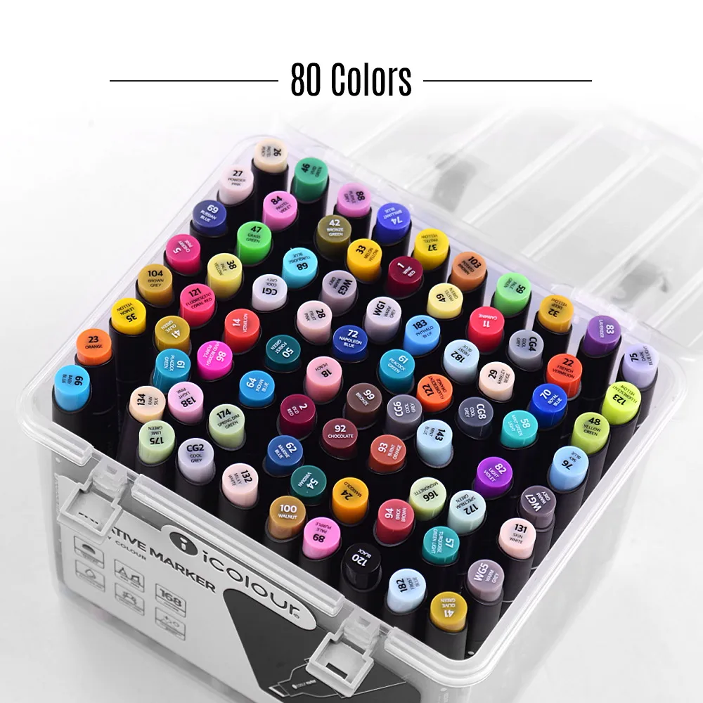 

Aibecy Marker Pens Dual Tips Ink Based Markers for Drawing Graphic Manga Designing Professional Art Supplies Set of 80 Colors