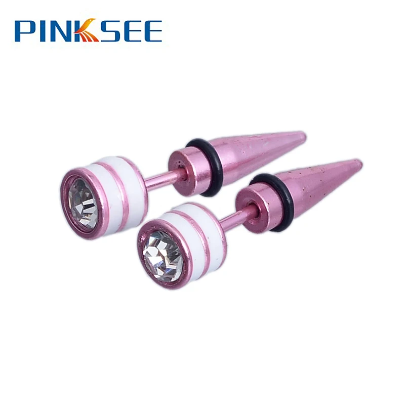 

6 Colors Stainless Steel Cartilage Ear Taper Stud Earrings Rhinestone Spike Rivet Ear Piercing Earrings For Men Women Jewelry