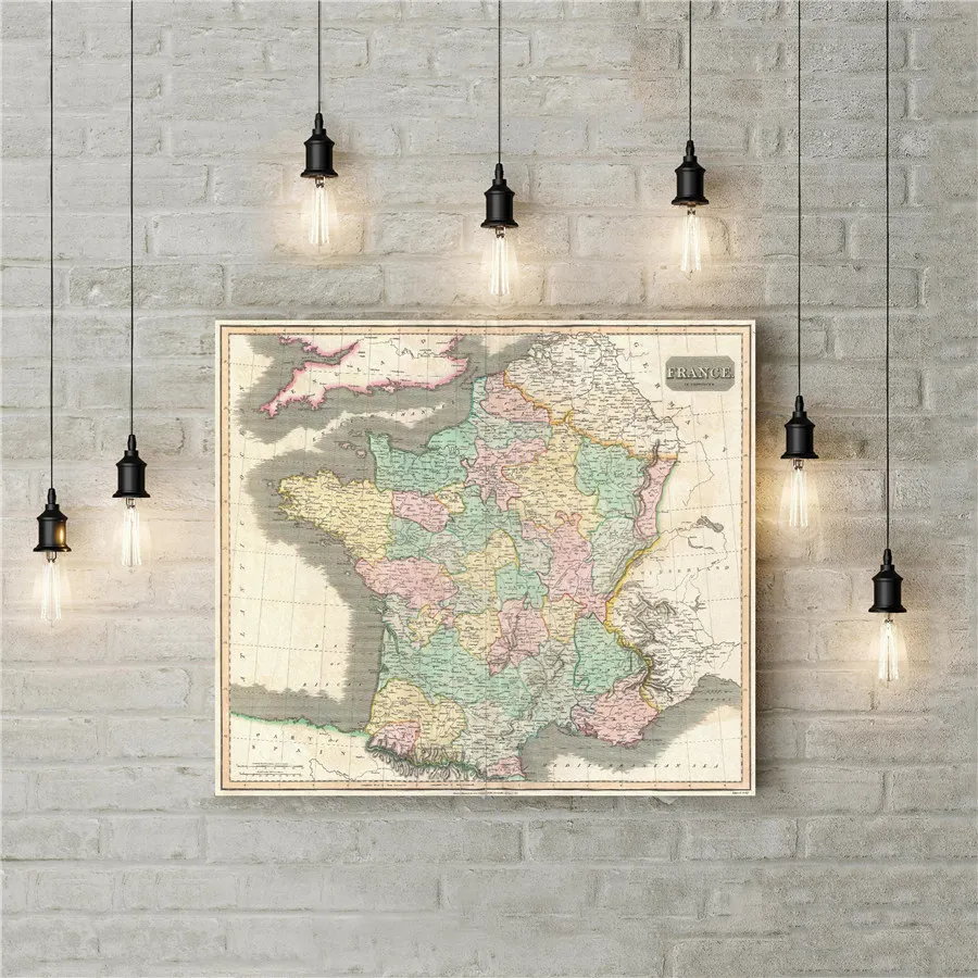 

1814 Thomson Map of France Geographic Picture Wall Art Sticker Antique Canvas Print Painting Cafe Bar Pub Home Decor