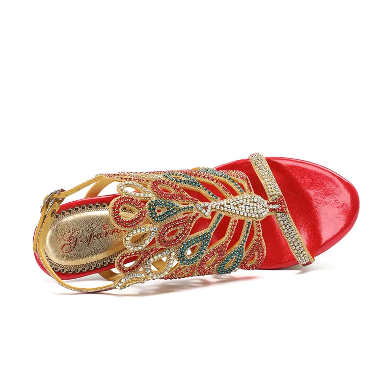 G-sparrow 2018 New Fashion Female Roman Style Red Elegant Rhinestone Shoes Women Platform Super High Heels Sandals15