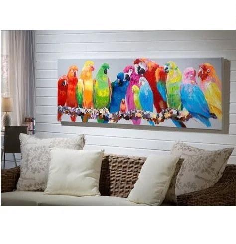 

Handmade Chinese wall oil painting of lovely colorful bird rainbow parrot animal oil painting