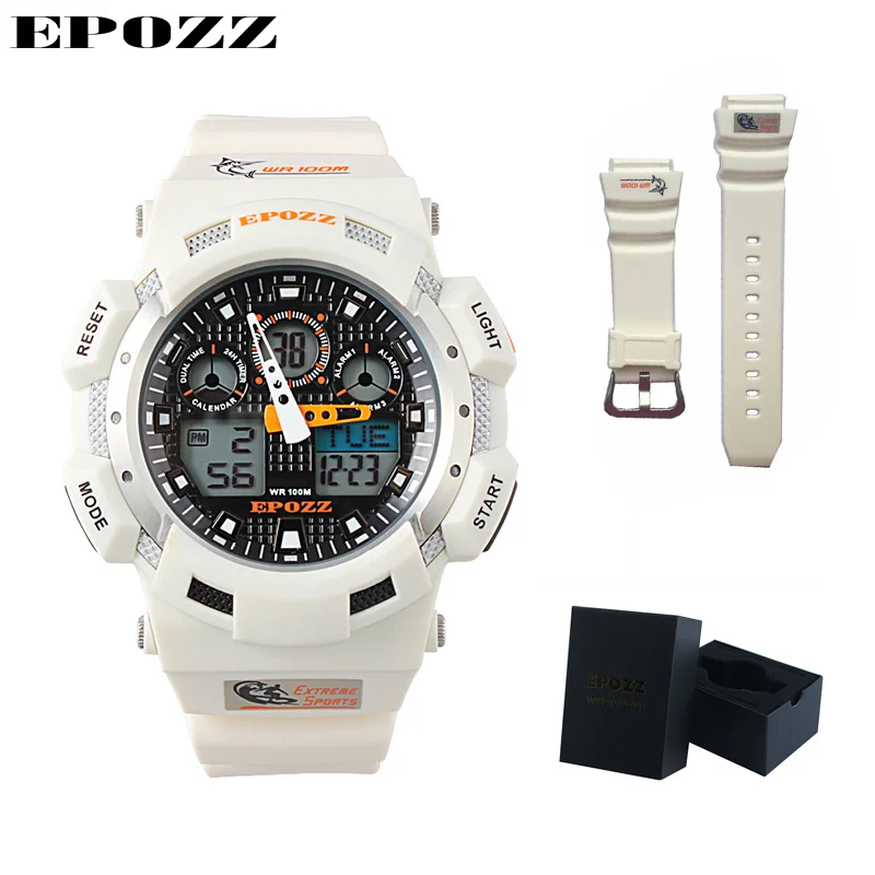 EPOZZ брендовые новые цифровые часы для мужчин водонепроницаемые 100 м часы для дайвинга Модные Спортивные Повседневные часы с датой 3001 - Цвет: white and strap