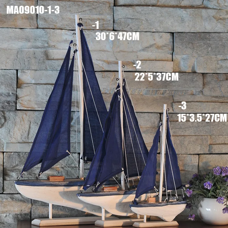 Retro Stile Mediterraneo in Legno Mini Barca a Vela Modello Arredamento per la casa Modello di Barca a Vela in Legno