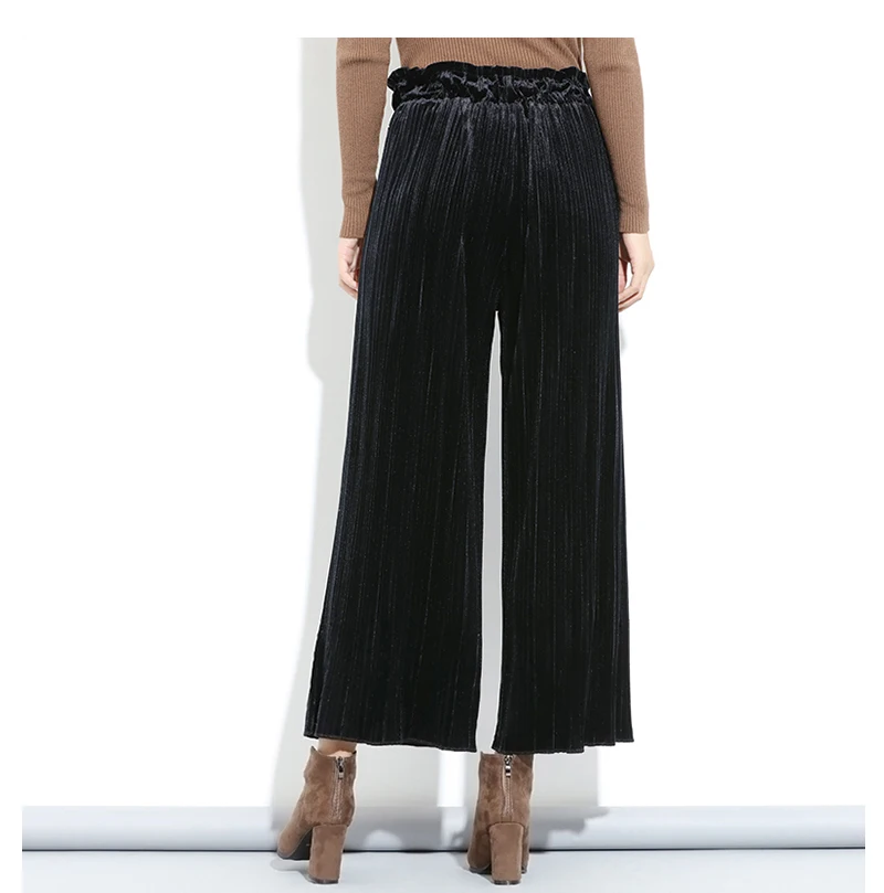 CHICEVER Autumn Velvet High Wait Trousers For Women Wide Leg Female Pant Loose Big Size Black Ankle Length Pants Fashion Casual