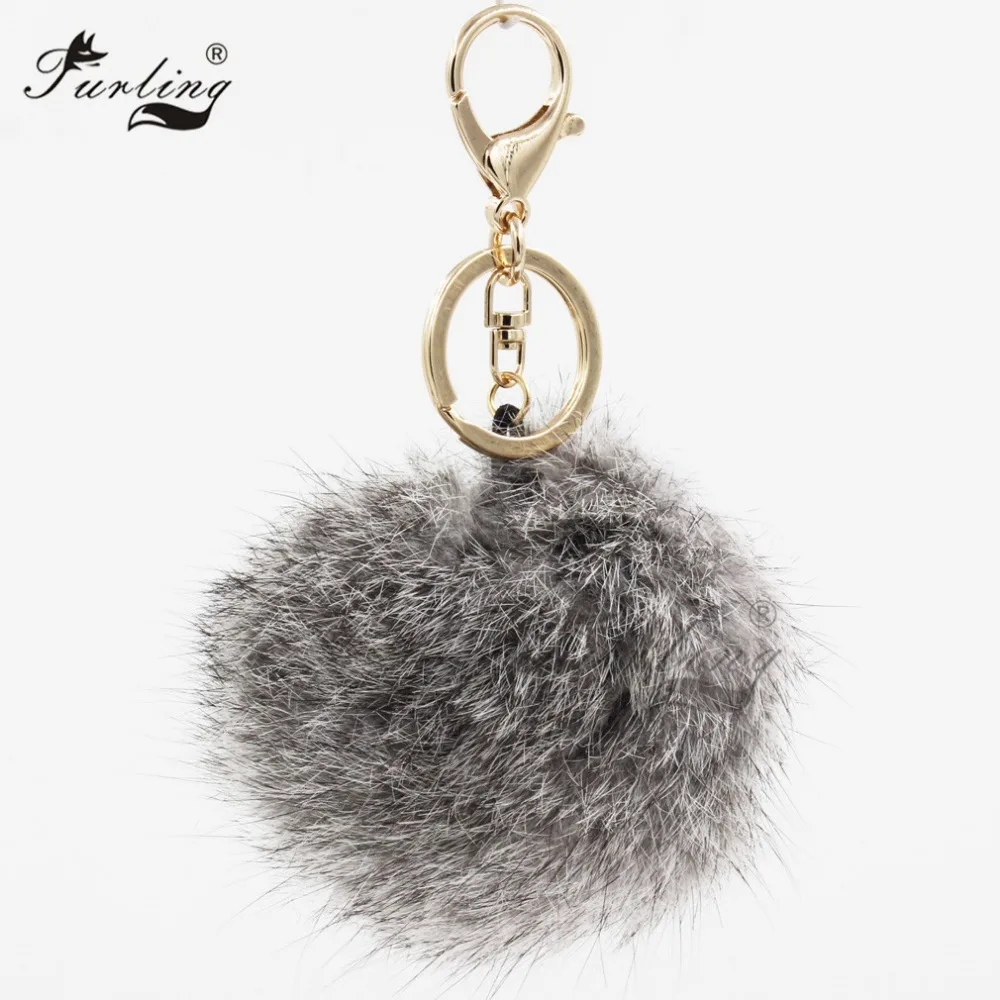 

Furling 1 piece/lot 9 cm Large Genuine Rabbit Fur Pom poms Gold Key Chain Fluffy Real Rabbit Fur Ball Key Ring 24 Colors