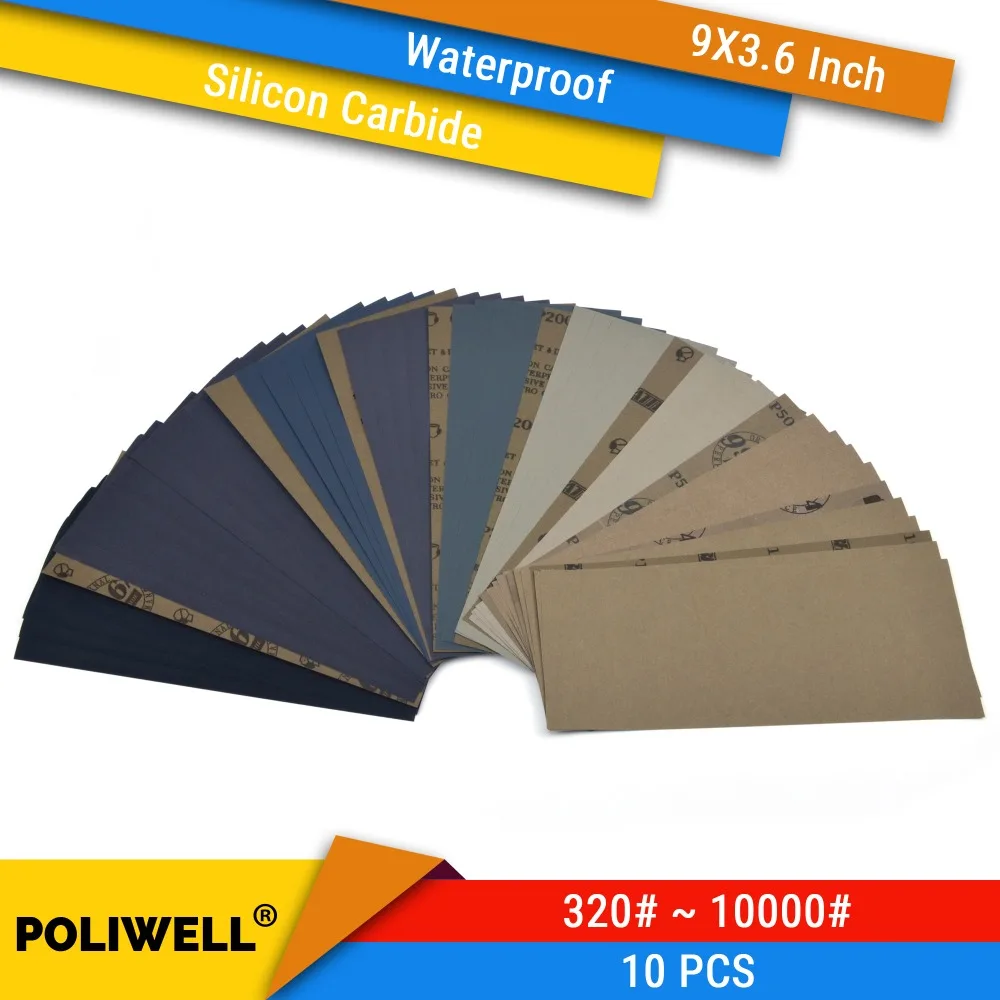 

10PCS 9x3.6 Inch High Performance Silicon Carbide Waterproof Sanding Sheets Abrasive Paper Sandpaper for Car Wood Polishing