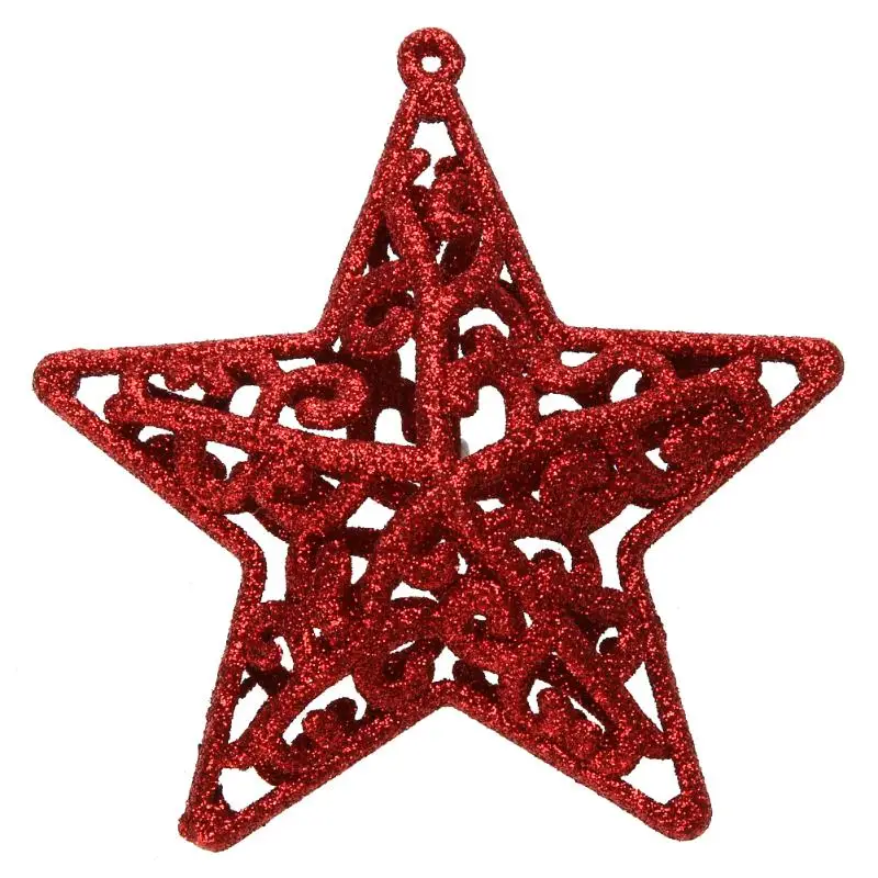 

Christmas Tree Decoration Hollow Five-pointed Star Snowfake Flower Shape Glitter Ornament Hanging Christmas Tree Topper Decor