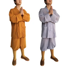 Летние 2 цвета храм Шаолинь костюм дзен-буддистское одеяние лежал монах медитация платье Кунг Фу тренировочная форма декоративными застежками, комплект одежды
