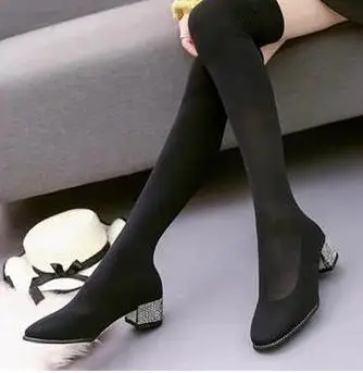 

2018 new elastic boots over the knee long tube thin legs thick heel socks.