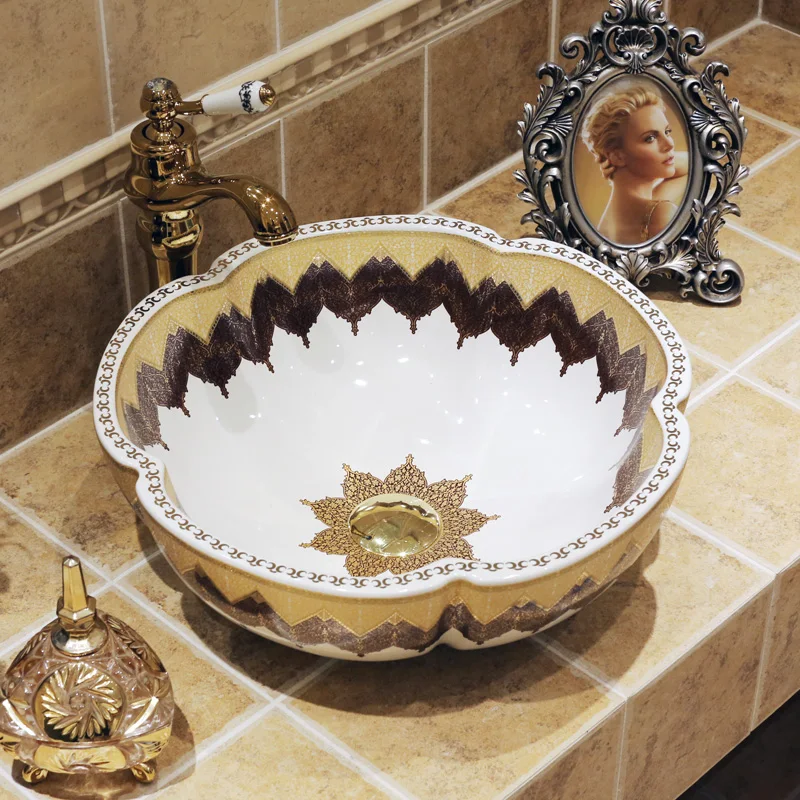 Flower Shape Europe Style Handmade Lavabo Ceramic Washbasin Luxurious