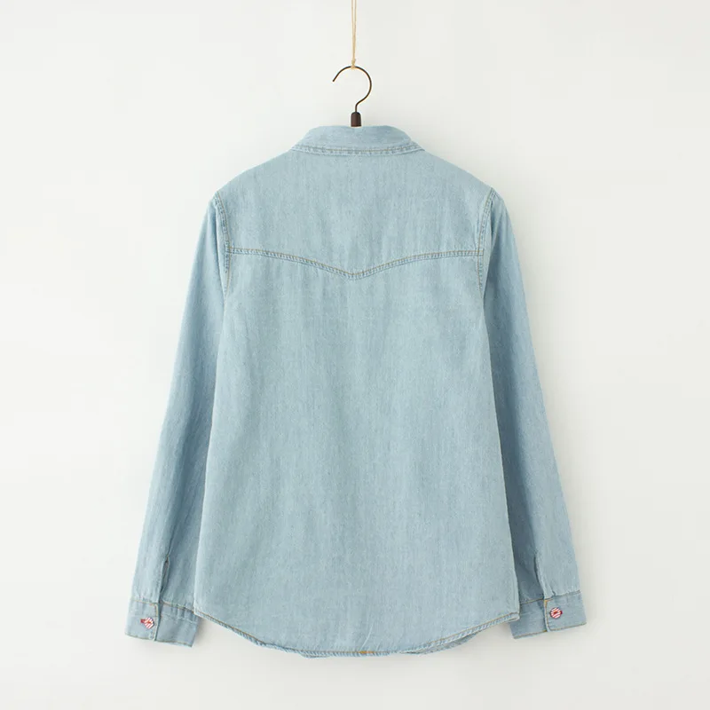 Autumn Denim Blouse Plus Size 4XL Women Loose Tops Flower Print Patchwork Jeans Blouses Long Sleeve Vintage Shirts Blusas AB327 2