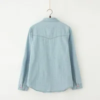 Autumn Denim Blouse Plus Size 4XL Women Loose Tops Flower Print Patchwork Jeans Blouses Long Sleeve Vintage Shirts Blusas AB327 2