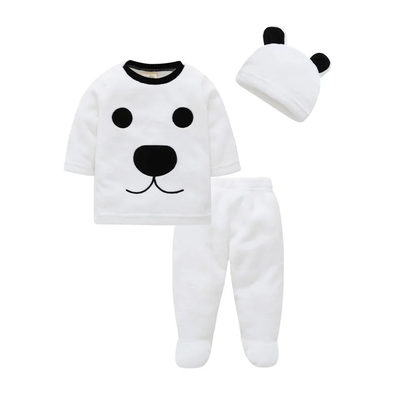 Children Boy and Girl Fleece Thicken Warm Pajamas Set 3 pcs with Hat for Winter 1T to 3T Cartoon Animal | Детская одежда и обувь