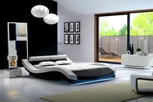 remote control multicolor contemporary modern leather LED bed King size bedroom furniture Made in China