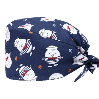

Penguin Captain Surgical Medical Cap Medical NursingHats Hospital Work Hat Unisex 100% Cotton Tieback Round Caps