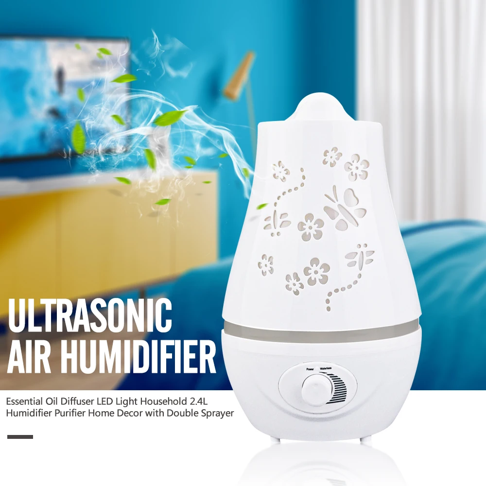 

Ultrasonic Air Humidifier Essential Oil Diffuser LED Light Household 2.4L Humidifier Purifier Home Decor with Double Sprayer