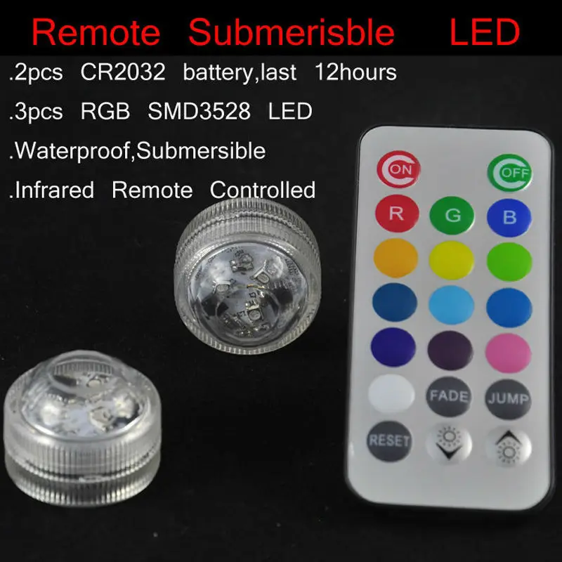 

12pcs/Lot RGB LED Submersible Floralytes Remote Controlled Floral Tea Light Candle Flash RGB Colors change Wedding Xmas lamps