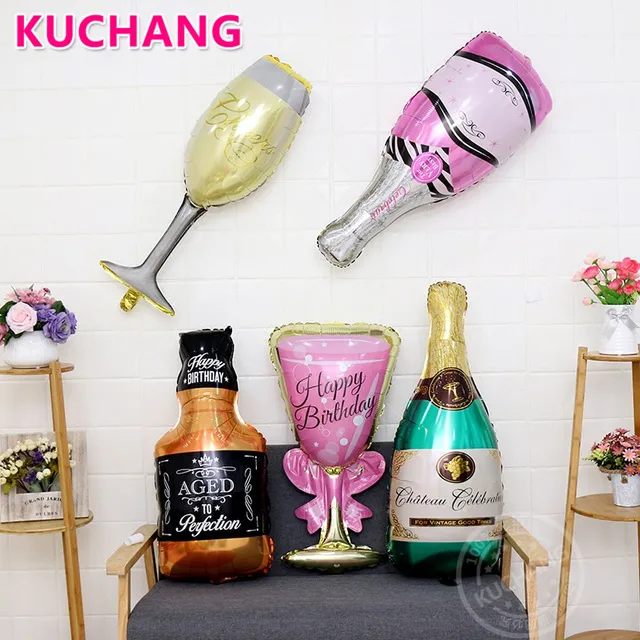 1pc Bachelorette Party Pink Champagne Bottle Glass Foil Balloon Decor Photo Booth Prop Celebration Wedding Hen Party Supplies