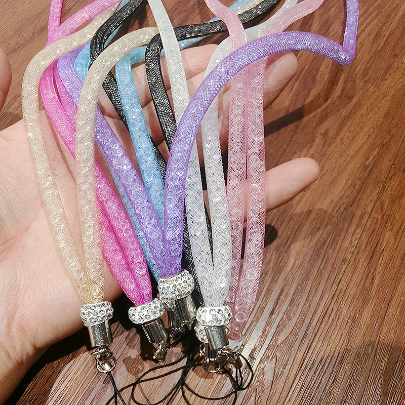 

2pcs/set Crystal Neck Necklace Strap for key Lanyard U Disk ID Work Card Mobile Cell Phone Chain Straps Keychain phone Hang Rope